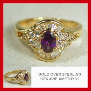   REAL 18K GOLD on SOLID 925 STERLING AMETHYST RING  #651