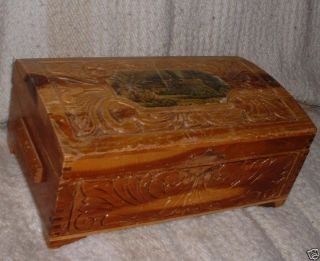 Vintage Anique WOOD BOX carved ORNATE jewelry book old