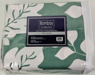 Queen Sheet Set Polynesian Bombay Polyester Microfiber White Green 