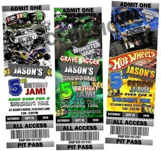 Monster Truck Jam Birthday Party Ticket Invitations