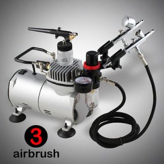   Airbrush Air Compressor Kit Gravity Feed Dual Action w/ Hose & Filter