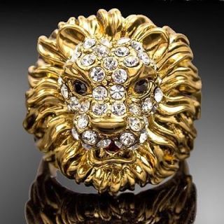   Jewelry Lion Head Shape 18k Gold GP Crystal Cocktail Fashion Ring