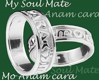   Silver My Soul Mate Claddagh Band Wedding Ring Set Irish 925 sz 10