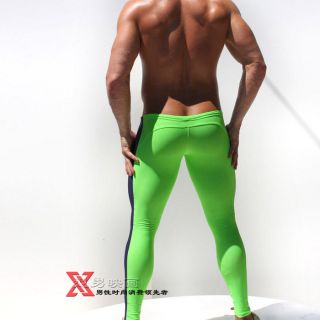   Mens Sport Legging in Nylon/Spandex Long Pants AQ689 Orange Green M L
