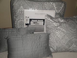 Hillcrest GREY PAISLEY Damask QUEEN Comforter 6p SET
