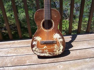   Hawaiian stenciled art parlor guitar Harmony Regal made ? slide