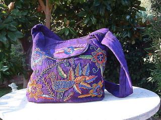 Guatemala huipil big hobo indian bag purple hand embroider beaded 