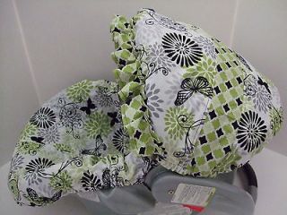   BUTTERFLY BLACK/WHITE/GR​AY/LIME INFANT CAR SEAT COVER/Graco fit