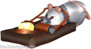   Halloween Airblown Inflatable Light Up Animated Rat In Trap Yard Decor