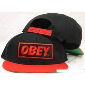 Obey Snapback Black / Red Two Tone Adjustable Plastic Snap Back Hat 