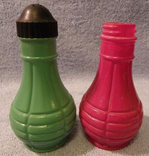 Red & Green Grenade Salt & Pepper Shaker SET Fired On