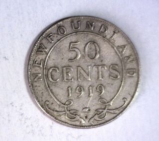 CANADA NEWFOUNDLAND 50 CENTS 1919 ABOUT VERY FINE SILVER COIN