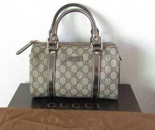 Authentic Gucci Silver Leather Strap Boston Canvas Handbag, great 