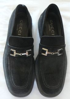 Gucci Mens Suede Loafers Shoes Slip On Horse Bit Silver 43 US 10 EUC 