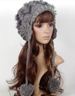   STYLE Trimmed WOMEN Knit Pom & FLORAL WINTER Hat Ski EAR WARMER