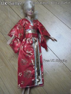UNIQUE JAPANESE KIMONO BARBIE SINDY DOLL GEISHA OUTFIT DRESS RED 
