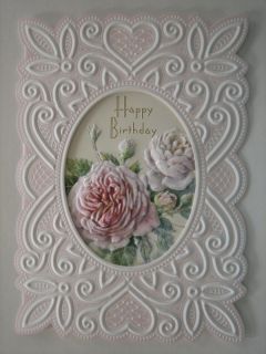 CAROL WILSON HAPPY BIRTHDAY GREETING CARD PINK ROSES WITH LOVE 