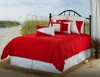   White/Red Solid Color Nautical Style Linen Weave Comforter Set Queen