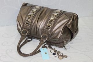 Kathy Van Zeeland Satchel shopper Metallic Rhinestone Pewter Handbag 