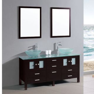 60 Frosted Glass Solid Wood Double Sinks Bathroom Cabinet w Mirrors 