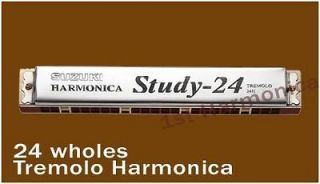 New Suzuki Study 24 Harmonica Tremolo 24H Harps Key of G + plastic box