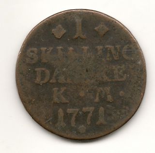 1771 Skilling Danske Copper Coin