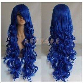 cos Kind to shoot blue curly long cosplay wig +Free wig cap