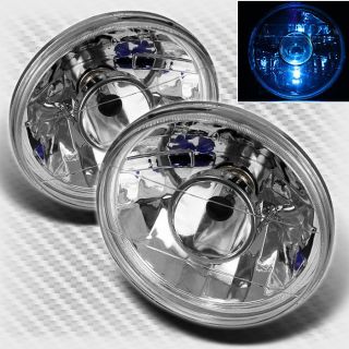 Diamond Cut Round Projector Headlights+Bulbs Head Lights Lamp Set 