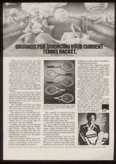 1976 Arthur Ashe photo Head tennis racket print ad