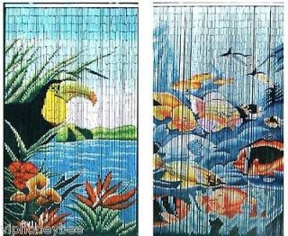 Bamboo Beaded Door Curtains Colorful Toucan /Tropical Fish Duo GREAT 