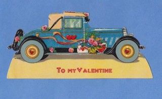 Vintage Valentines Day Card , Antique Coupe