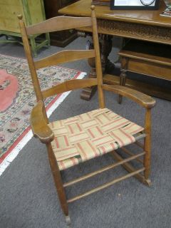  Arts & Crafts Shaker Style Ladder Back Rocking Chair Tiger Maple 1800s
