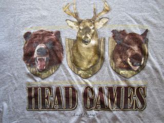 Mens T Shirt HEAD GAMES  BEAR, DEER, BOAR gray size sz XL