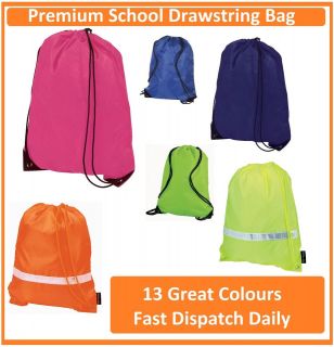   School Drawstring Book Bag Sport Gymsac Swim PE Backpack   13 Colours