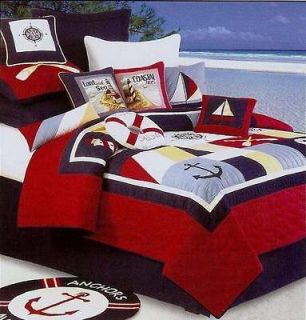 SAIL AWAY 4pc Full Queen QUILT SET   NAUTICAL SAILBOAT LIGHTHOUSE BOAT 