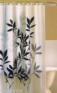 BLACK & GREY LEAVES on WHITE FABRIC SHOWER CURTAIN ~72 x 72 ~ NEW