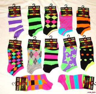 Lot Of 12 Womens Ladies No Show Neon Ankle Socks Size 9 11 NEW