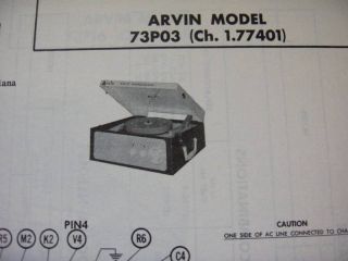 ARVIN 73P03 PHONOGRAPH   RADIO PHOTOFACT