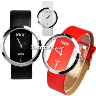   PU leather women Ladies transparent Dial Wrist Watch Personality