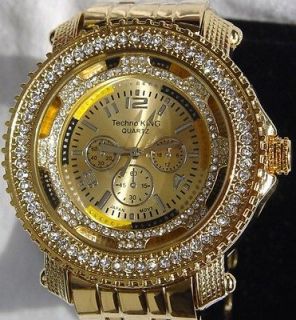   OUT HIP HOP DIAMONDS GOLD TONE BAND 50 CENTS TECHNO KING WATCH NEW 787