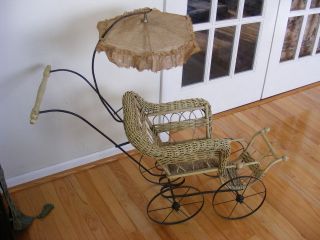   WICKER Baby Doll Buggy Stroller Steel Wheels Parasol Umbrella