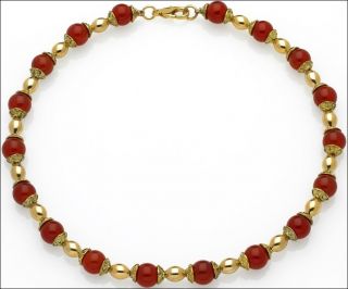   Jewelry Carnelian Bead Cap Necklace   24 Karat Gold Plated Beads 17 L