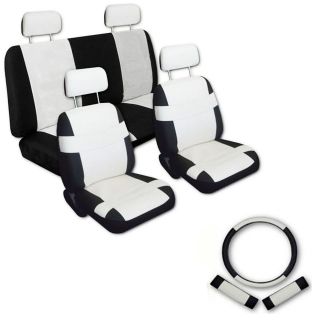 FAUX PU LEATHER CAR SEAT COVERS 11 Piece Set Superior White Black 