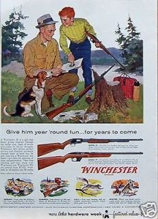 1958 Winchester 22 Rifle Dad Boy Beagle Enjoy Target Practice Picnic 