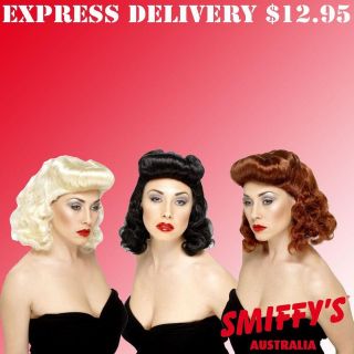 ADULTS WOMENS 1940S/50S VINTAGE PIN UP GIRL WIG SMIFFYS FANCY DRESS 