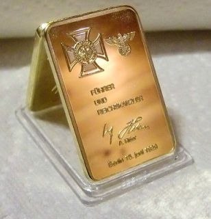 1DAY 24k WWII GERMAN NAZI FUHRER SIGNED 1939 3RD REICH .999 GOLD 