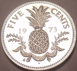 PROOF BAHAMAS 1973 5 CENTS~PINEAPPL​E COIN~