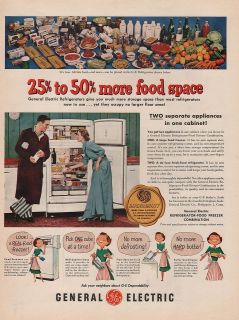 1951 VINTAGE GENERAL ELECTRIC REFRIGERATOR MORE FOOD SPACE PRINT AD