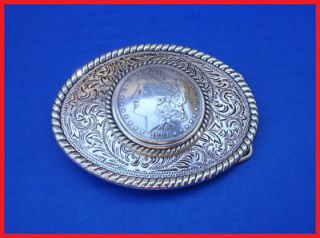 Western Silver Plated Buckle Morgan Dollar Repo Concho