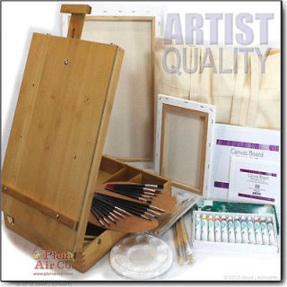 NEW ART SET TABLE EASEL, PAINTS, BRUSHES, CANVAS, MORE